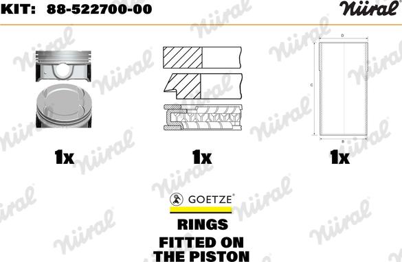 Nüral 88-522700-00 - Repair Set, piston / sleeve autospares.lv