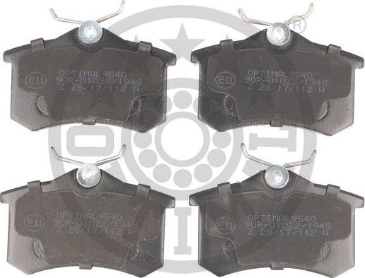 Optimal 9540 - Brake Pad Set, disc brake autospares.lv