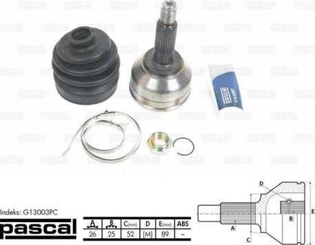 Pascal G13003PC - Joint Kit, drive shaft autospares.lv