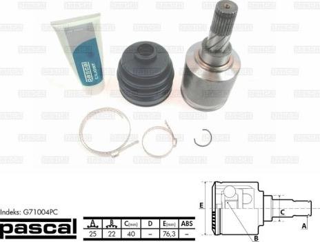 Pascal G71004PC - Joint Kit, drive shaft autospares.lv