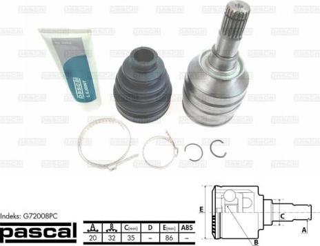 Pascal G72008PC - Joint Kit, drive shaft autospares.lv