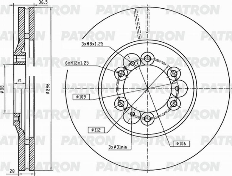 Patron PBD1034 - Brake Disc autospares.lv