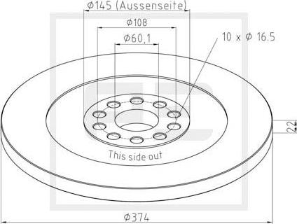 PE Automotive 016.282-00A - Brake Disc autospares.lv