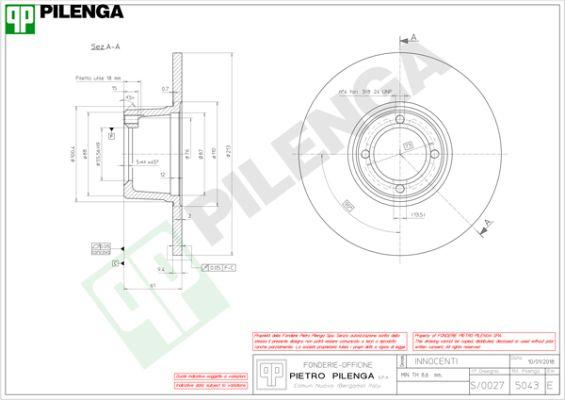 Pilenga 5043 - Brake Disc autospares.lv