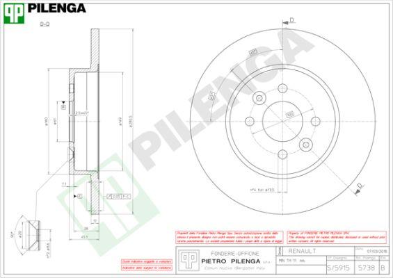 Pilenga 5738 - Brake Disc autospares.lv