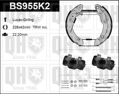 Quinton Hazell BS955K2 - Brake Shoe Set autospares.lv