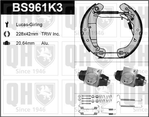 Quinton Hazell BS961K3 - Brake Shoe Set autospares.lv