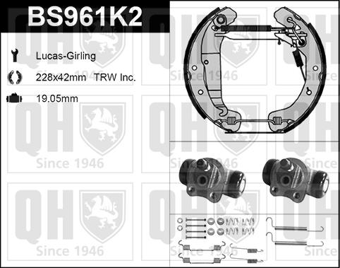 Quinton Hazell BS961K2 - Brake Shoe Set autospares.lv