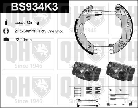 Quinton Hazell BS934K3 - Brake Shoe Set autospares.lv