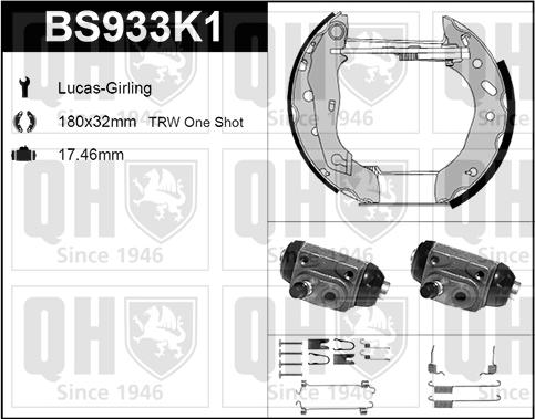 Quinton Hazell BS933K1 - Brake Shoe Set autospares.lv