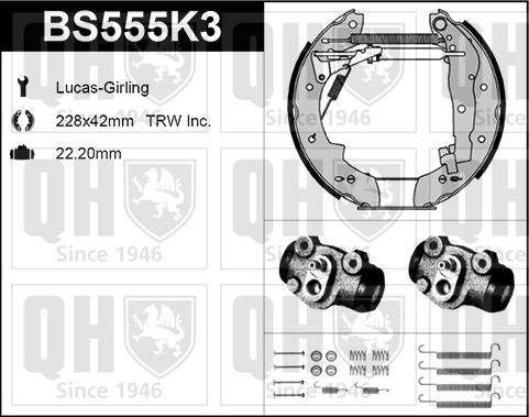 Quinton Hazell BS555K3 - Brake Shoe Set autospares.lv