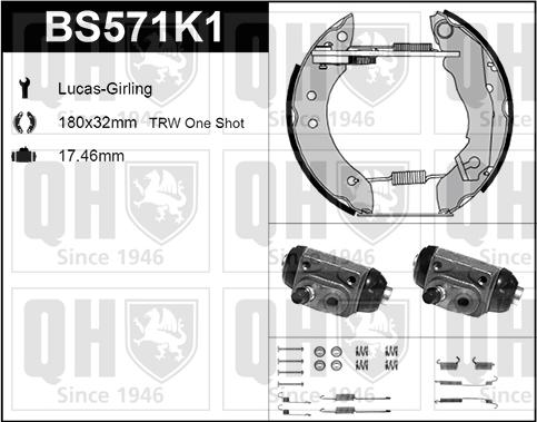 Quinton Hazell BS571K1 - Brake Shoe Set autospares.lv