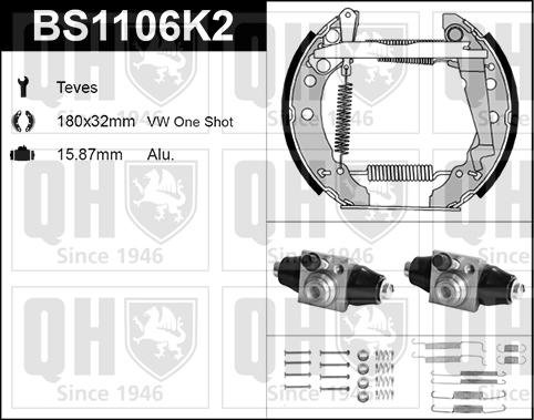 Quinton Hazell BS1106K2 - Brake Shoe Set autospares.lv