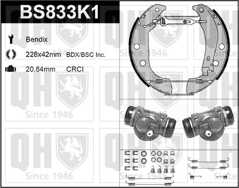 Quinton Hazell BS833K1 - Brake Shoe Set autospares.lv