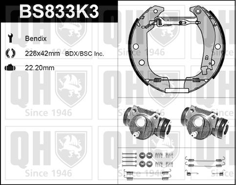 Quinton Hazell BS833K3 - Brake Shoe Set autospares.lv