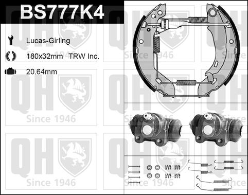 Quinton Hazell BS777K4 - Brake Shoe Set autospares.lv