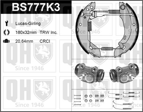 Quinton Hazell BS777K3 - Brake Shoe Set autospares.lv