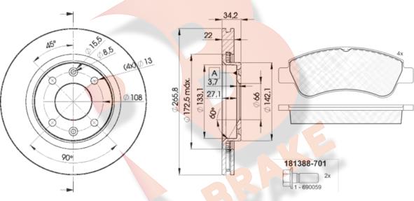 R Brake 3R13884750 - Brake Set, disc brakes autospares.lv