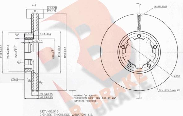 R Brake 78RBD20025 - Brake Disc autospares.lv