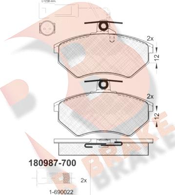 R Brake RB0987-700 - Brake Pad Set, disc brake autospares.lv