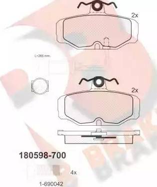 R Brake RB0598-700 - Brake Pad Set, disc brake autospares.lv