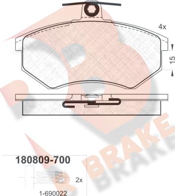 R Brake RB0809-700 - Brake Pad Set, disc brake autospares.lv