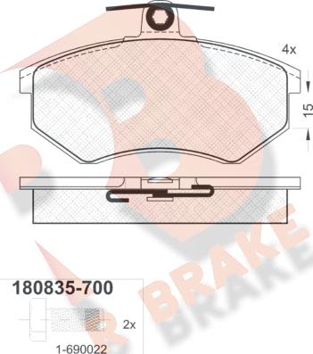 R Brake RB0835-700 - Brake Pad Set, disc brake autospares.lv