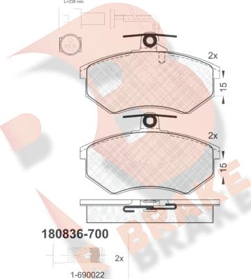 R Brake RB0836-700 - Brake Pad Set, disc brake autospares.lv