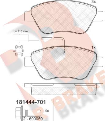 R Brake RB1444-701 - Brake Pad Set, disc brake autospares.lv