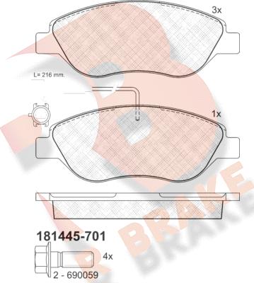 R Brake RB1445-701 - Brake Pad Set, disc brake autospares.lv