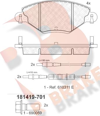 R Brake RB1419-701 - Brake Pad Set, disc brake autospares.lv