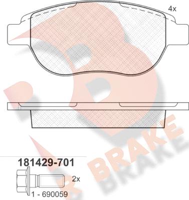 R Brake RB1429-701 - Brake Pad Set, disc brake autospares.lv