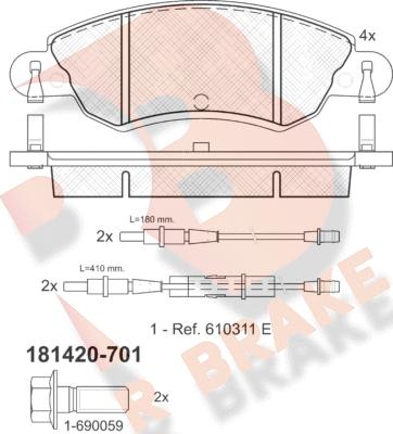 R Brake RB1420-701 - Brake Pad Set, disc brake autospares.lv