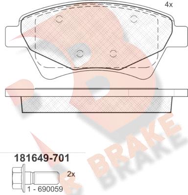 R Brake RB1649-701 - Brake Pad Set, disc brake autospares.lv