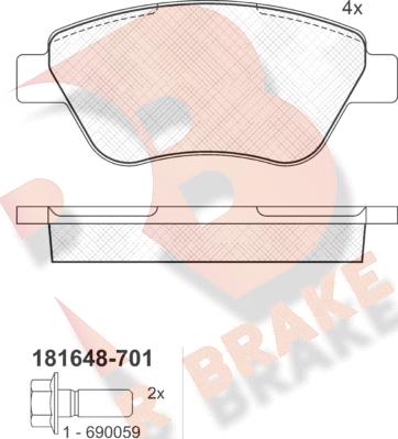 R Brake RB1648-701 - Brake Pad Set, disc brake autospares.lv