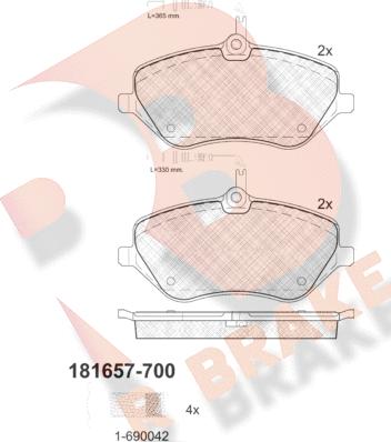 R Brake RB1657-700 - Brake Pad Set, disc brake autospares.lv