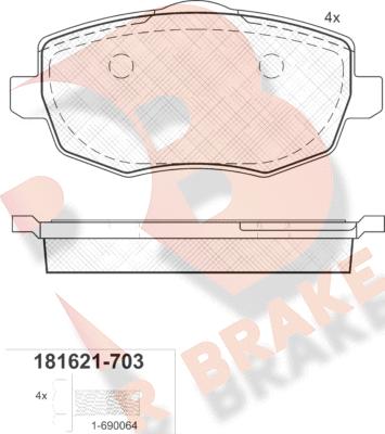 R Brake RB1621-703 - Brake Pad Set, disc brake autospares.lv
