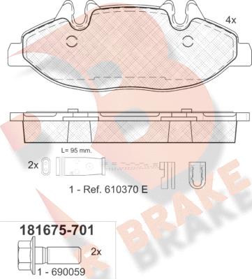 R Brake RB1675-701 - Brake Pad Set, disc brake autospares.lv