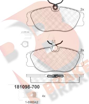 R Brake RB1098-700 - Brake Pad Set, disc brake autospares.lv