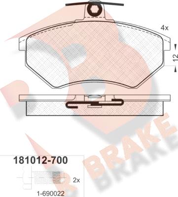 R Brake RB1012-700 - Brake Pad Set, disc brake autospares.lv