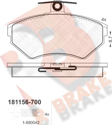 R Brake RB1156-700 - Brake Pad Set, disc brake autospares.lv