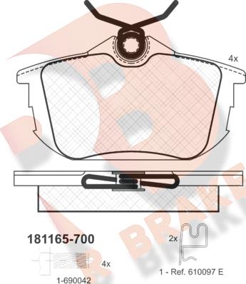 R Brake RB1165-700 - Brake Pad Set, disc brake autospares.lv