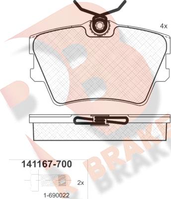 R Brake RB1167-700 - Brake Pad Set, disc brake autospares.lv