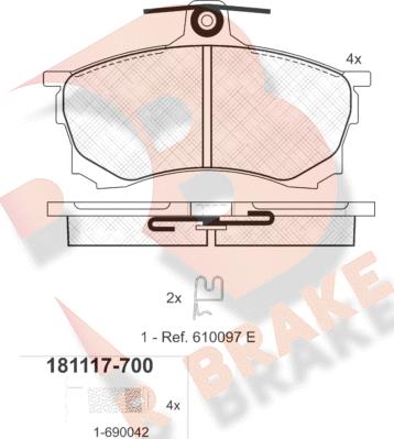 R Brake RB1117-700 - Brake Pad Set, disc brake autospares.lv