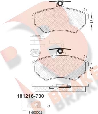 R Brake RB1216-700 - Brake Pad Set, disc brake autospares.lv