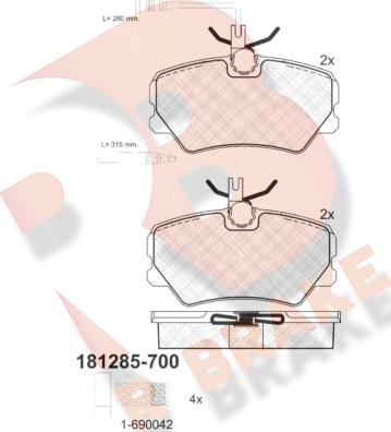 R Brake RB1285-700 - Brake Pad Set, disc brake autospares.lv