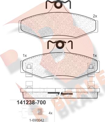 R Brake RB1238-700 - Brake Pad Set, disc brake autospares.lv