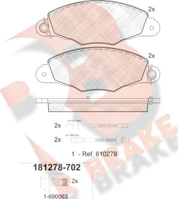 R Brake RB1278-702 - Brake Pad Set, disc brake autospares.lv