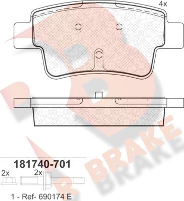 R Brake RB1740-701 - Brake Pad Set, disc brake autospares.lv