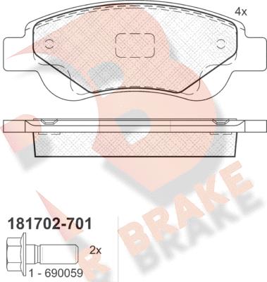 R Brake RB1702-701 - Brake Pad Set, disc brake autospares.lv